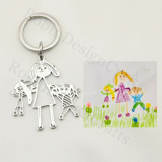 Personalized Jewelry, Kids Drawing Keyring, Graffiti Keychain, Children Artwork Jewelry, Children's Gift, Personalized Children's Mom Gift