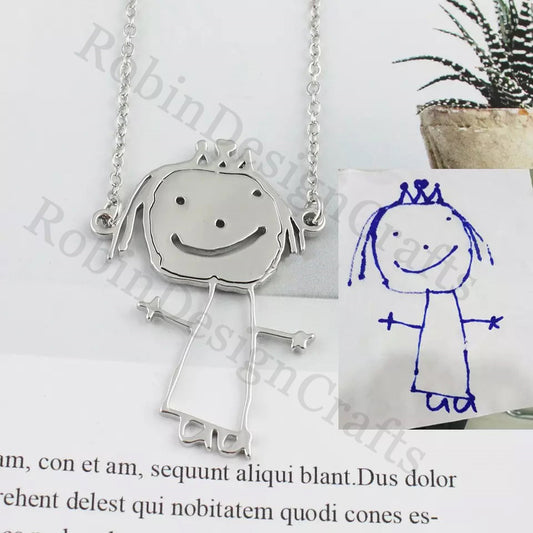 Personalized Graffiti Necklace, Kids Drawing Necklace, Children Artwork Jewelry, Custom Children's Gift, Personalized Children's Mom Gift