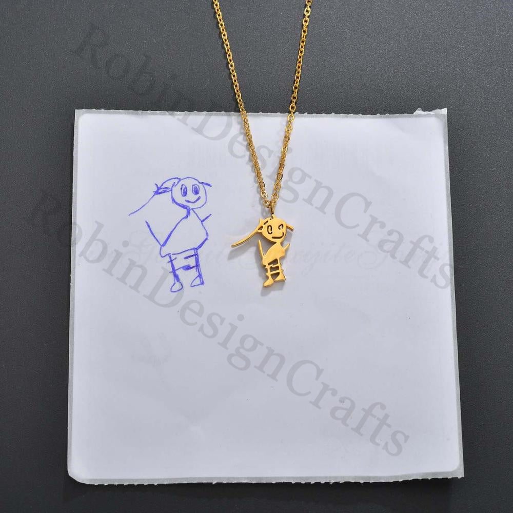 Personalized Graffiti Necklace, Kids Drawing Necklace, Children Artwork Jewelry, Custom Children's Gift, Personalized Children's Mom Gift