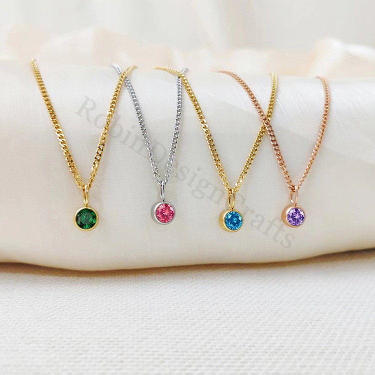 Dainty Birthstone Necklace, Personalized Birthstone Jewelry for Everyday Wear, Custom Birthday Gifts, Family Birthstone Necklace Gift