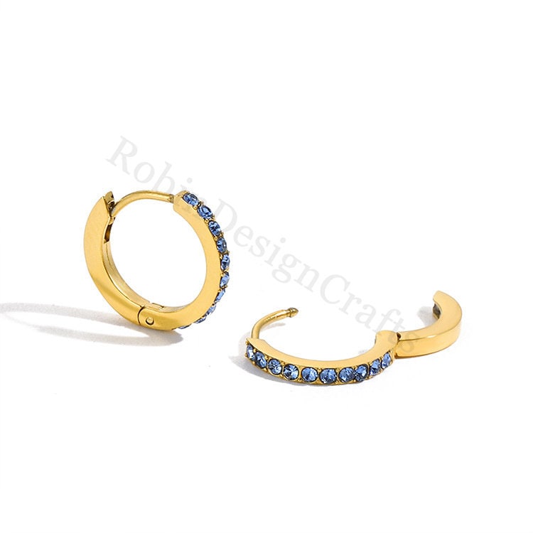 Clicker Ring Hoops, CZ Round Hoop Earrings, Colorful Birthstone Zircon Piercing Earring, Lip Ring, Nose Ring,Gold Ear Hoops Findings