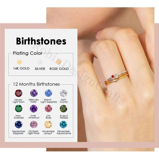 Dainty Birthstone Rings, Personalized Birthstone Jewelry for Everyday Wear, Custom Birthday Gifts, Family Birthstone Couples Ring Gift