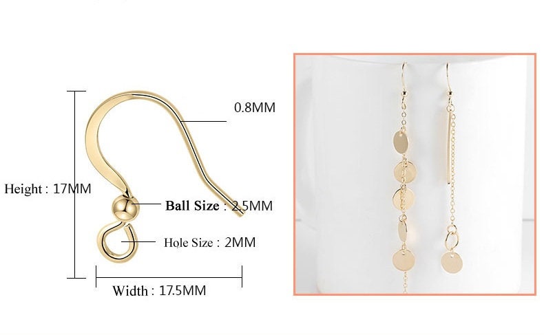 10pcs Gold Ear Wire Hooks, Ball and Coil Earring Hooks, Earring Findings, 24K Gold Plated Brass, Hypo Allergenic French Hooks, Fish Hooks