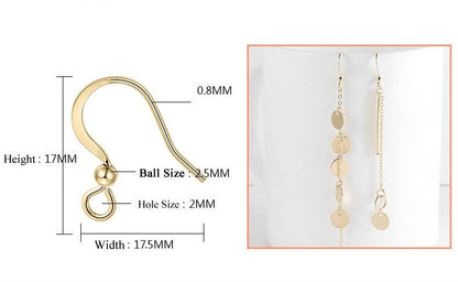 10pcs Gold Ear Wire Hooks, Ball and Coil Earring Hooks, Earring Findings, 24K Gold Plated Brass, Hypo Allergenic French Hooks, Fish Hooks