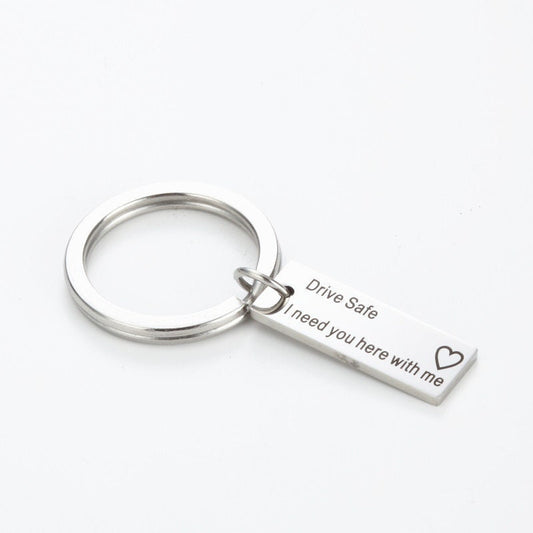 Personalized Keychain, Engraved Stainless Steel Keyring, Quote Keychain, Customized Keychain, Drive Safe Keyring, Father's Day Gift