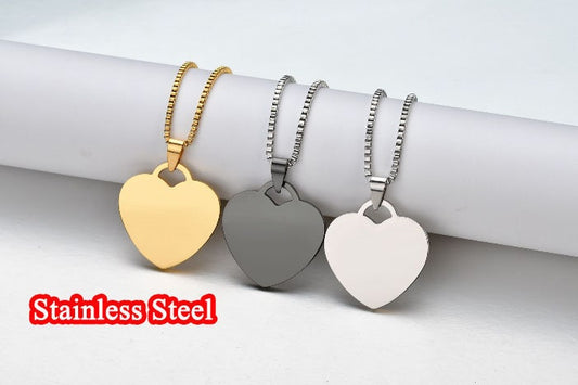 Personalized heart necklace, 24mm Custom heart blanks, heart tags, gold stainless steel blanks, Hand Stamping Blanks, Engraving Supplies