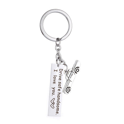 Personalized Keychain, Engraved Stainless Steel Keyring, Quote Keychain, Customized Keychain, Drive Safe Handsome Keyring, Father's Day Gift