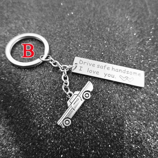 Personalized Keychain, Engraved Stainless Steel Keyring, Quote Keychain, Customized Keychain, Drive Safe Handsome Keyring, Father's Day Gift
