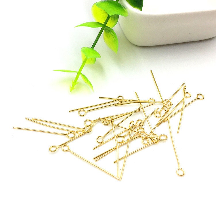 100pcs 16-50mm Stainless Steel "9" Pin Stick, 9-pins, Eye Pins, Gold Charms Handmade Supplies Wholesale, 18K Gold plated 304 Stainless Steel