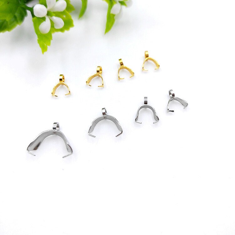 10pcs Pinch Pendant Bail, 18k Gold Plated 316 Stainless Steel, Gold Claw Bail, Necklace Bail, Bail with Loop, Bail Finding,Making DIY Supply