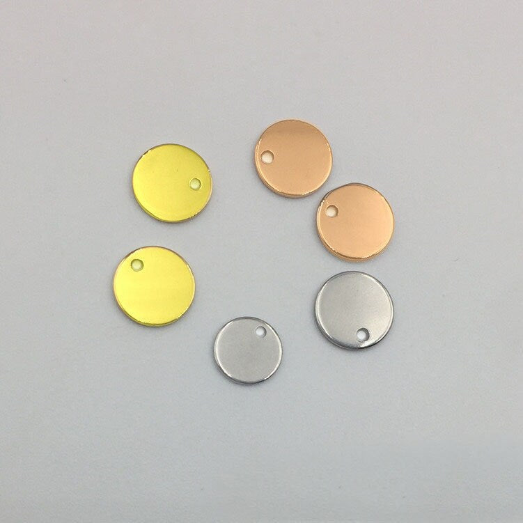 50pcs Stainless Steel Metal Stamping Blanks Charms, Engravable Round Disc Tags, Gold/Rose Gold Plated, 6mm /7mm /8mm /10mm /12mm /14mm /15mm