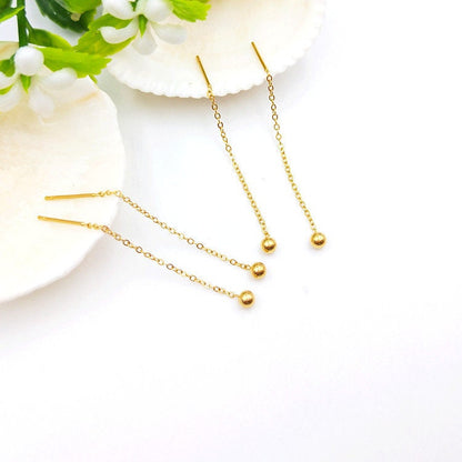 10pcs Long Ball Threader Earrings,Chain Earrings,Gold Ball Threader,Tiny Thread Earrings,Bead Drop Earrings,Gold plated 316 Stainless Steel