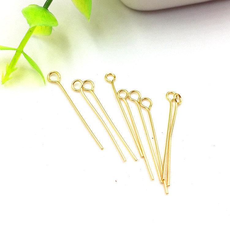 100pcs 16-50mm Stainless Steel "9" Pin Stick, 9-pins, Eye Pins, Gold Charms Handmade Supplies Wholesale, 18K Gold plated 304 Stainless Steel