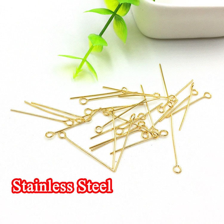 100pcs 16-50mm Stainless Steel "9" Pin Stick, 9-pins, Eye Pins, Gold Charms Handmade Supplies Wholesale, 18K Gold plated 304 Stainless Steel