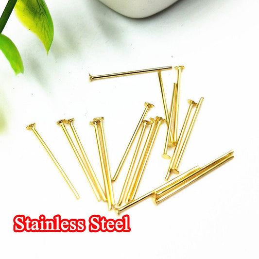 100pcs 16-50mm Stainless Steel "T" Pin Stick, T-pins, Head pins, Gold Charms Handmade Supplies Wholesale,18K Gold plated 304 Stainless Steel