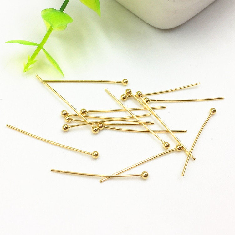 100pcs 16-50mm Stainless Steel Ball Headpins, Ball Pins, Gold Charms Handmade Supplies Wholesale, 18K Gold plated 304 Stainless Steel