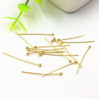 100pcs 16-50mm Stainless Steel Ball Headpins, Ball Pins, Gold Charms Handmade Supplies Wholesale, 18K Gold plated 304 Stainless Steel