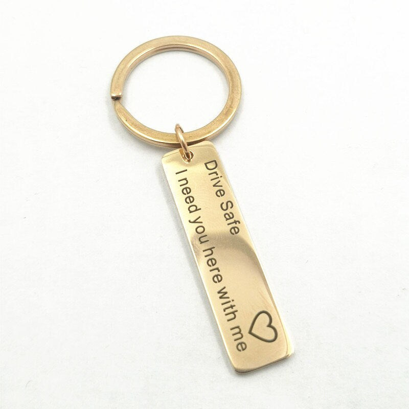 Personalized Keychain, Engraved Stainless Steel Keyring, Quote Keychain, Customized Keychain, Drive Safe Keyring, Father's Day Gift