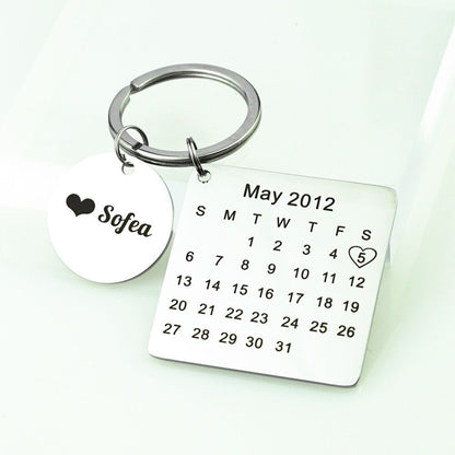 Personalized Calendar Keychain, Signature calendar keychain, Custom Date Save Keychain, Date highlighted with heart, Custom Anniversary Gift