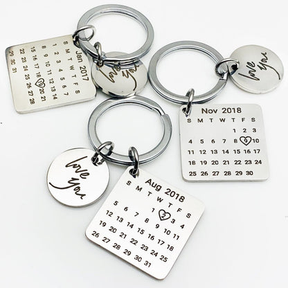 Personalized Calendar Keychain, Signature calendar keychain, Custom Date Save Keychain, Date highlighted with heart, Custom Anniversary Gift