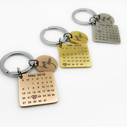 Personalized Calendar Keychain, Signature calendar keychain, Custom Date Save Keychain, Date highlighted with heart, Custom Anniversary Gift
