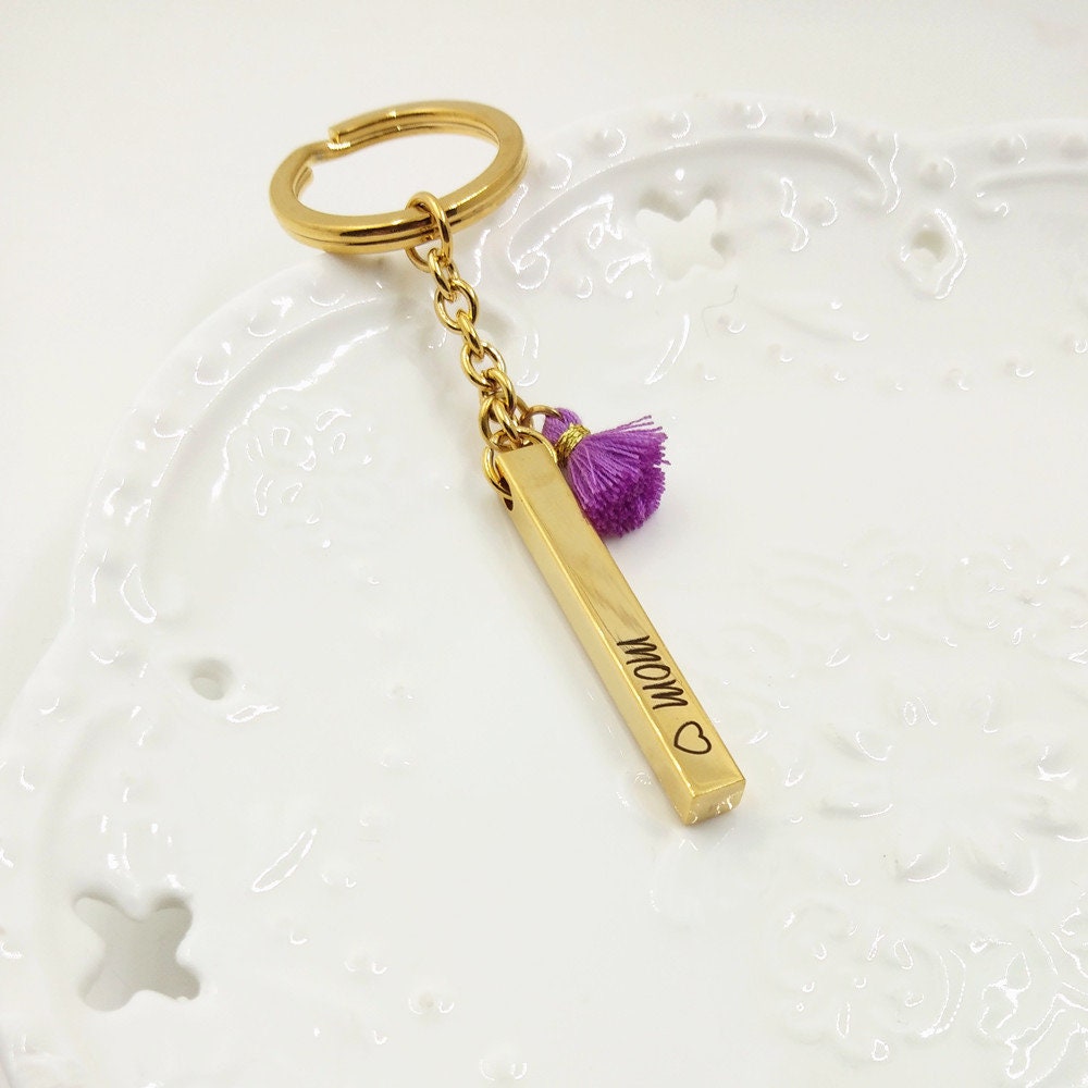 Personalized 3D Bar Keychain, Custom Name Keychain, latitude longitude Location GPS Coordinate, 4 Side Column Keychain, Birthday Gift