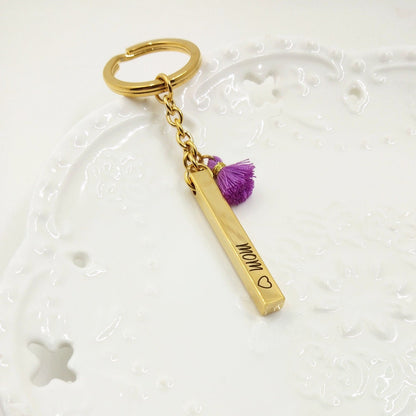 Personalized 3D Bar Keychain, Custom Name Keychain, latitude longitude Location GPS Coordinate, 4 Side Column Keychain, Birthday Gift