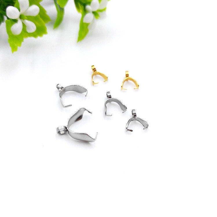 10pcs Pinch Pendant Bail, 18k Gold Plated 316 Stainless Steel, Gold Claw Bail, Necklace Bail, Bail with Loop, Bail Finding,Making DIY Supply