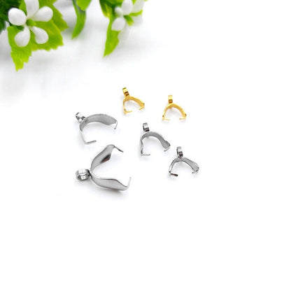 10pcs Pinch Pendant Bail, 18k Gold Plated 316 Stainless Steel, Gold Claw Bail, Necklace Bail, Bail with Loop, Bail Finding,Making DIY Supply