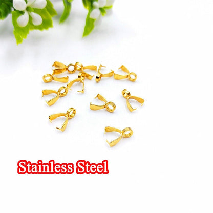 10pcs Pinch Pendant Bail, 18k Gold Plated 316 Stainless Steel, Gold Claw Bail, Necklace Bail, Bail with Loop, Bail Finding,Making DIY Supply