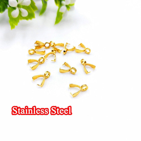 10pcs Pinch Pendant Bail, 18k Gold Plated 316 Stainless Steel, Gold Claw Bail, Necklace Bail, Bail with Loop, Bail Finding,Making DIY Supply