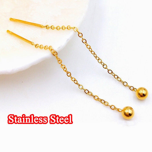 10pcs Long Ball Threader Earrings,Chain Earrings,Gold Ball Threader,Tiny Thread Earrings,Bead Drop Earrings,Gold plated 316 Stainless Steel