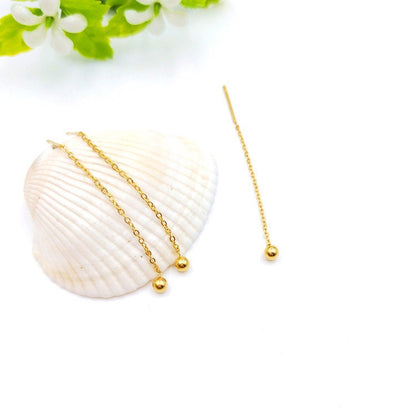 10pcs Long Ball Threader Earrings,Chain Earrings,Gold Ball Threader,Tiny Thread Earrings,Bead Drop Earrings,Gold plated 316 Stainless Steel