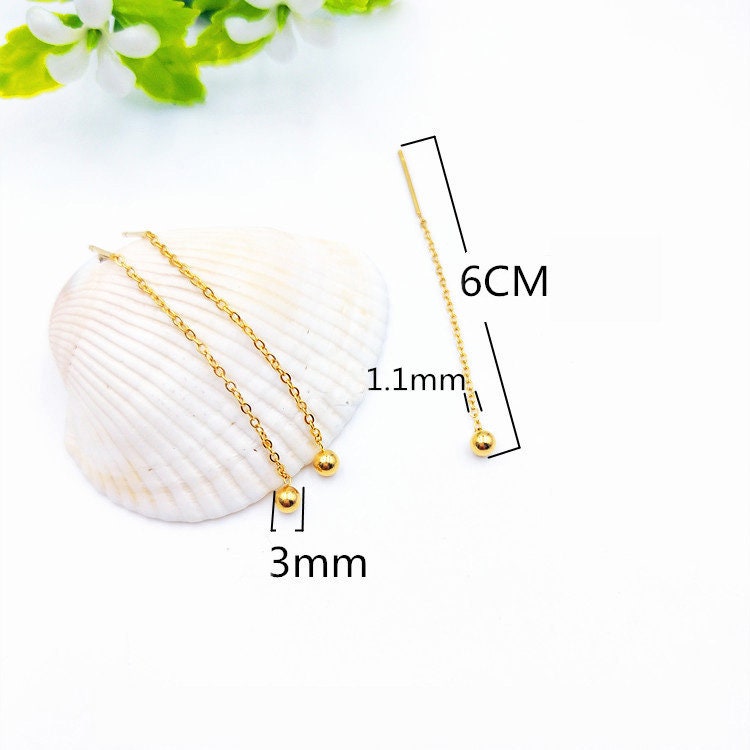 10pcs Long Ball Threader Earrings,Chain Earrings,Gold Ball Threader,Tiny Thread Earrings,Bead Drop Earrings,Gold plated 316 Stainless Steel