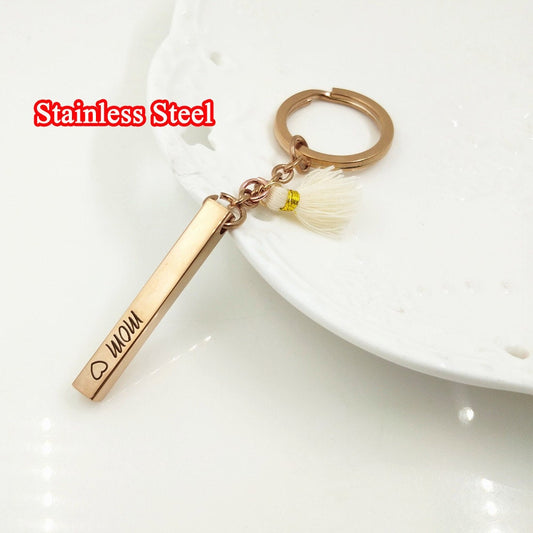Personalized 3D Bar Keychain, Custom Name Keychain, latitude longitude Location GPS Coordinate, 4 Side Column Keychain, Birthday Gift