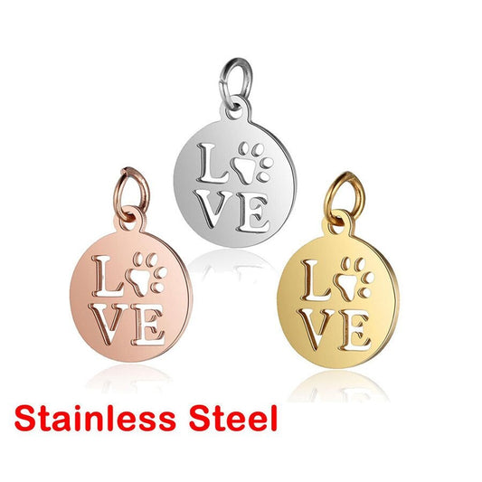 WHOLESALE 10pcs LOVE Hollow Charms 12mm, Gold/Rose Gold Stainless Steel Pendant, Metal Charms, Jewelry Making Supplies, Hollow Love Findings