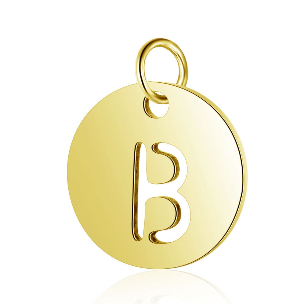 A-Z Uppercase Letter Charm, Alphabet Charm, Gold Letter Pendant, 26 Letters Initial Charms, 18K Gold Plated Stainless Steel, Hollow Letter