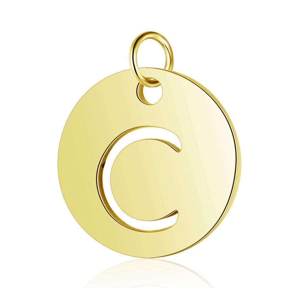 A-Z Uppercase Letter Charm, Alphabet Charm, Gold Letter Pendant, 26 Letters Initial Charms, 18K Gold Plated Stainless Steel, Hollow Letter