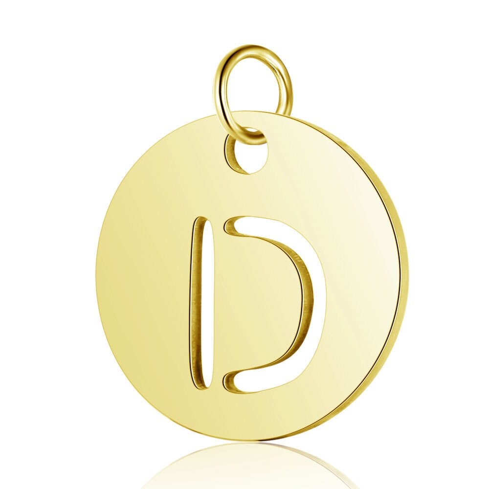 A-Z Uppercase Letter Charm, Alphabet Charm, Gold Letter Pendant, 26 Letters Initial Charms, 18K Gold Plated Stainless Steel, Hollow Letter