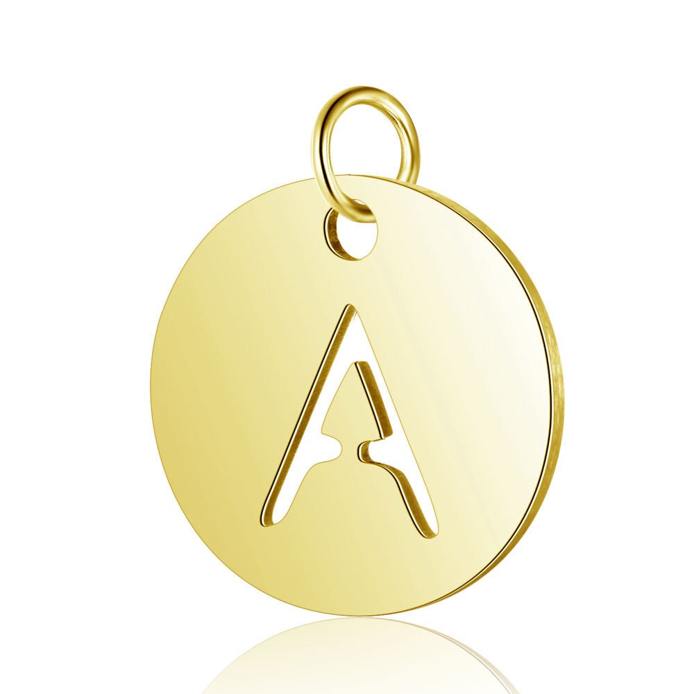 A-Z Uppercase Letter Charm, Alphabet Charm, Gold Letter Pendant, 26 Letters Initial Charms, 18K Gold Plated Stainless Steel, Hollow Letter