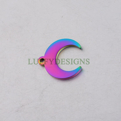 10pcs Crescent Moon Charms, Gold Moon Pendant, 18K Gold/ Rose Gold plated Stainss Steel, 1 Loop and 2 Loops