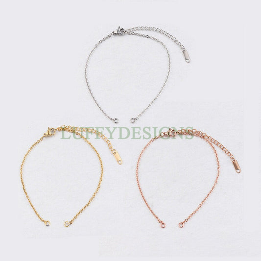 10Pcs Half Finished Bracelet, Flat Oval Cable Chain With Extension Chain, 18k Gold /Rose Gold plated 316L Stainless Steel, Bracelet Supplies
