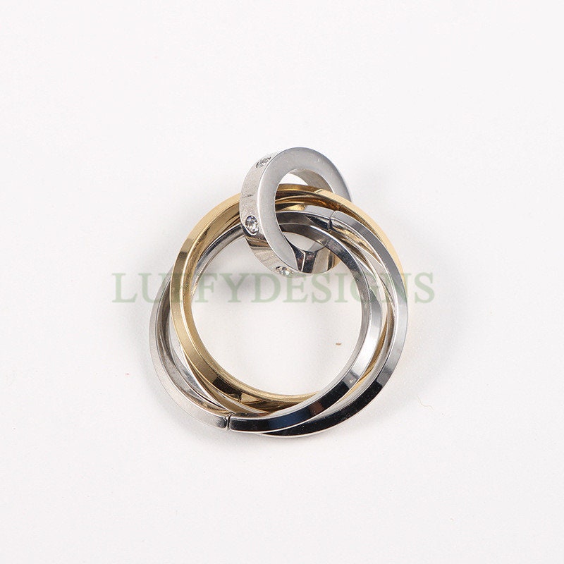 Triple Linked Ring Charm, Three Circles Linked Charm, Interlocking Ring Charm, Stainless Steel Ring Charm, Circles Charms Link Connectors