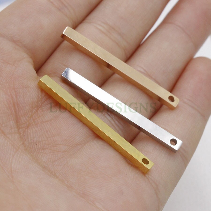 10pcs 3D Bar Blank, 4 Side Mirror Polished, Bar Necklace Supplies, Gold /Rose Gold Bar Blanks, Hand Stamping Blanks, Engraving Supplies