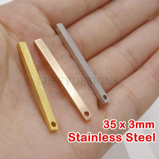 10pcs 3D Bar Blank, 4 Side Mirror Polished, Bar Necklace Supplies, Gold /Rose Gold Bar Blanks, Hand Stamping Blanks, Engraving Supplies