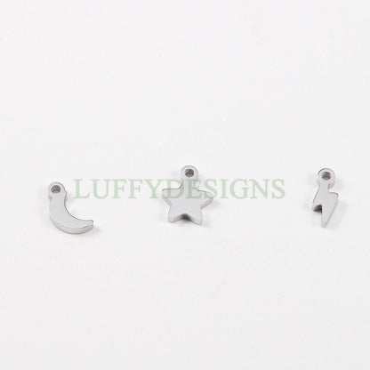 10pcs Crescent Moon Charms, Star Charms, Lightning Bolt Charms, Universe Charm Pendant, Starry Night Charm Pendant, Mirror Polished Findings