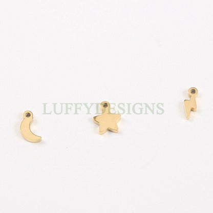 10pcs Crescent Moon Charms, Star Charms, Lightning Bolt Charms, Universe Charm Pendant, Starry Night Charm Pendant, Mirror Polished Findings