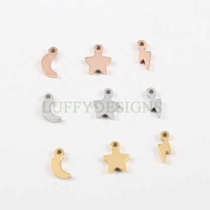 10pcs Crescent Moon Charms, Star Charms, Lightning Bolt Charms, Universe Charm Pendant, Starry Night Charm Pendant, Mirror Polished Findings
