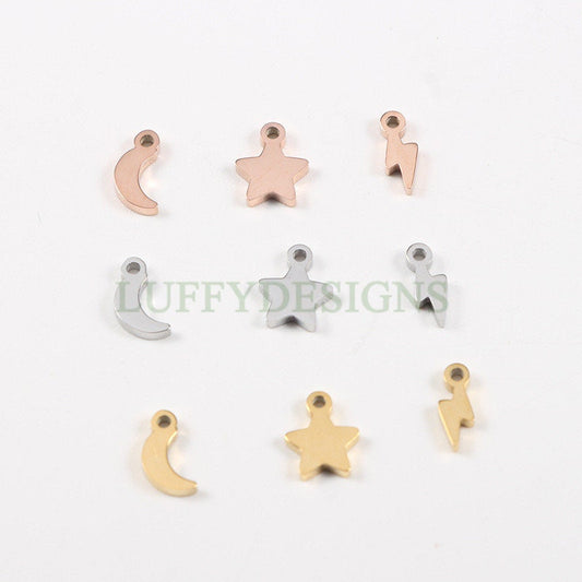 10pcs Crescent Moon Charms, Star Charms, Lightning Bolt Charms, Universe Charm Pendant, Starry Night Charm Pendant, Mirror Polished Findings