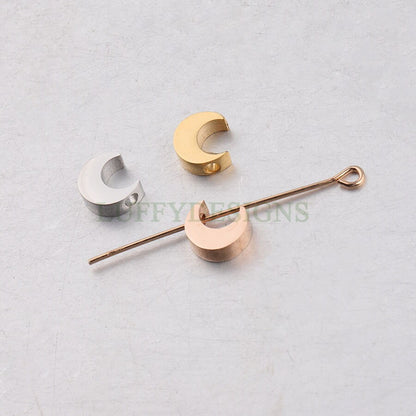 10pcs Crescent Moon Charms, 3D Moon Beads, Gold Moon Beads, 18K Gold/ Rose Gold plated Stainss Steel, Mirror Polished Moon Findings